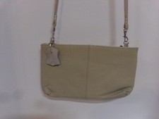 Beige Genuine Leather Shoulder Bag with Silve Trim Removable Straps Zipper close