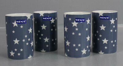 WENKO 4er Set Zahnputzbecher Stella Blue blau Sterne 11x6.5cm Keramik F4-SB