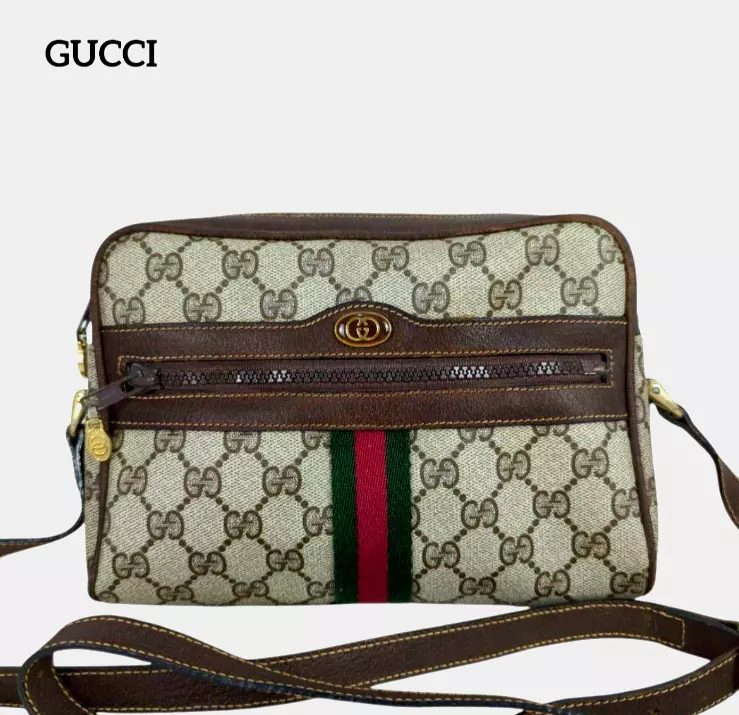 Sac bandoulière vintage Gucci ligne sherry marron PVC