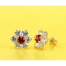 14k Yellow Gold Flower CZ Stud Earrings