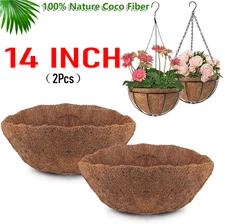 2Pcs 14 inch Round Coco Fiber Liner Replacement for Hanging Basket Planter Liner