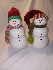 N.D Ceramic SNOWMAN Canisters W/ Lids Ceramic 8" Candy Jar Gifts (2) Christmas 