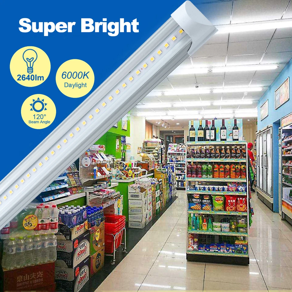 4FT 12 Pack LED Shop Light T8 Linkable Ceiling Fixture 24W Daylight 6000K Clear - Image 2 of 4