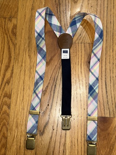 Janie and Jack Size 6 To 8 Spring Pink/Navy /yellow Plaid Suspenders - Picture 4 of 10