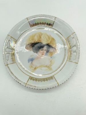 VINTAGE SAMMLERTELLER PK HERSTELLER MARK SANDWICH / KUCHENPLATTE DAME IM HUT