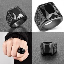 US 2 Pack Black Mens Stainless Steel Onyx Stone Ring Size 7 8 9 10 11
