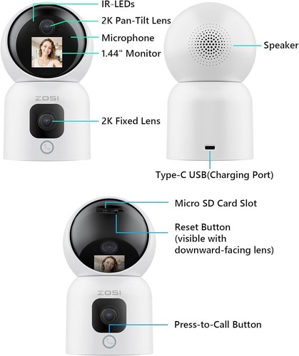 ZOSI 6MP 360° WLAN IP Überwachungskamera mit Monitor Innen 2,4/5Ghz Dual Linse - Bild 8 von 10