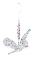 Ganz Crystal Expressions Clear Acrylic Beaded DOVE Ornament w/Pink Heart 7" x 5"