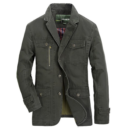 Spring Autumn Men Military Jacket Business Casual Jacket Multi-Pocket Suit Coats - Imagen 5 de 7