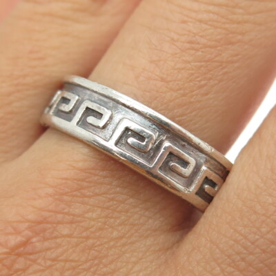 925 Sterling Silver Vintage Mexico Aztec Key Band Ring Size 13.25