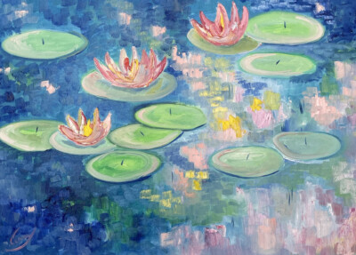 Gemälde Seerosen Handgemaltes Abstraktes Ölbild Natur Moderne Kunst Unikat