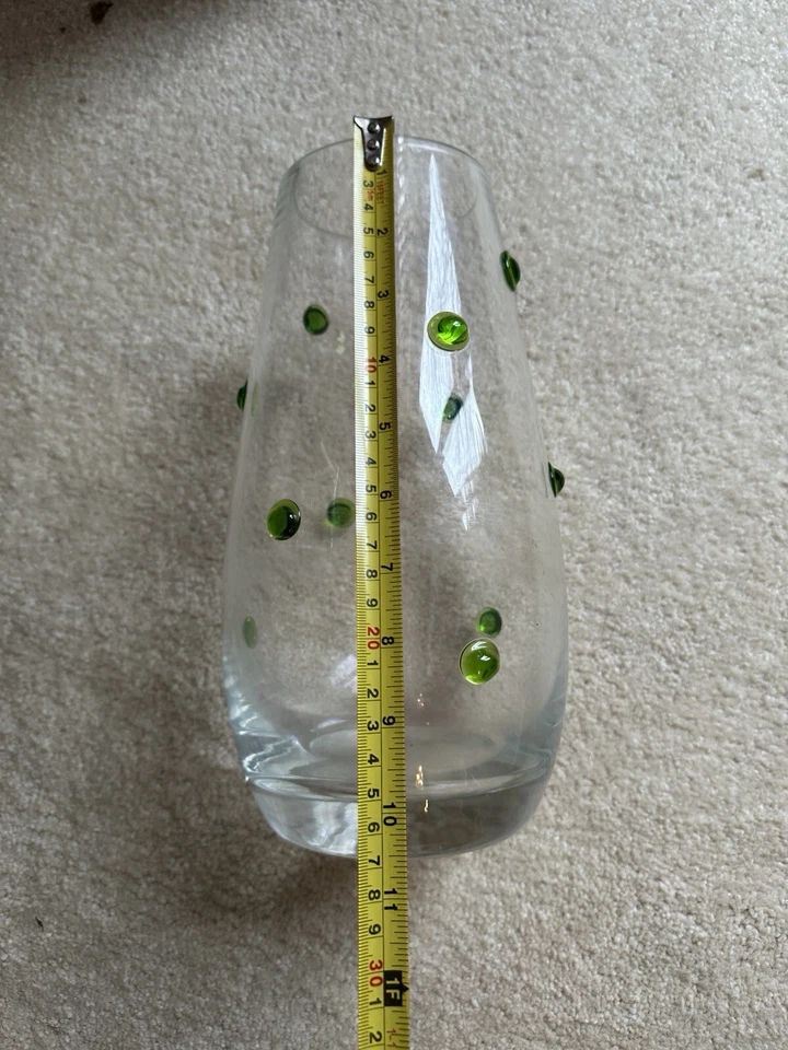 IMPRESIONANTE Jarrón Arte en Vidrio Verde Pesado Southern Living Lg Lunares de Vidrio Fundido Verde Foto 2 de 4