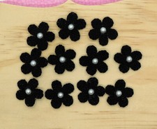 Crochet Black Small Flowers Flower Applique Embellishment 15 Pcs