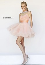Sherri Hill Dress Prom Homecoming Pageant Size 6 Pink Blush Illusion Top /Back