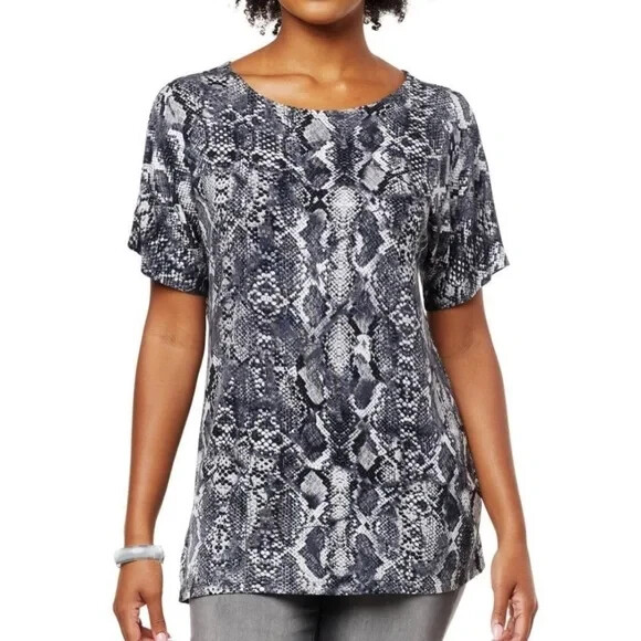 DG2 Diane Gilman Printed Jersey Knit DolmanSleeve Top, BLKPYT, XS