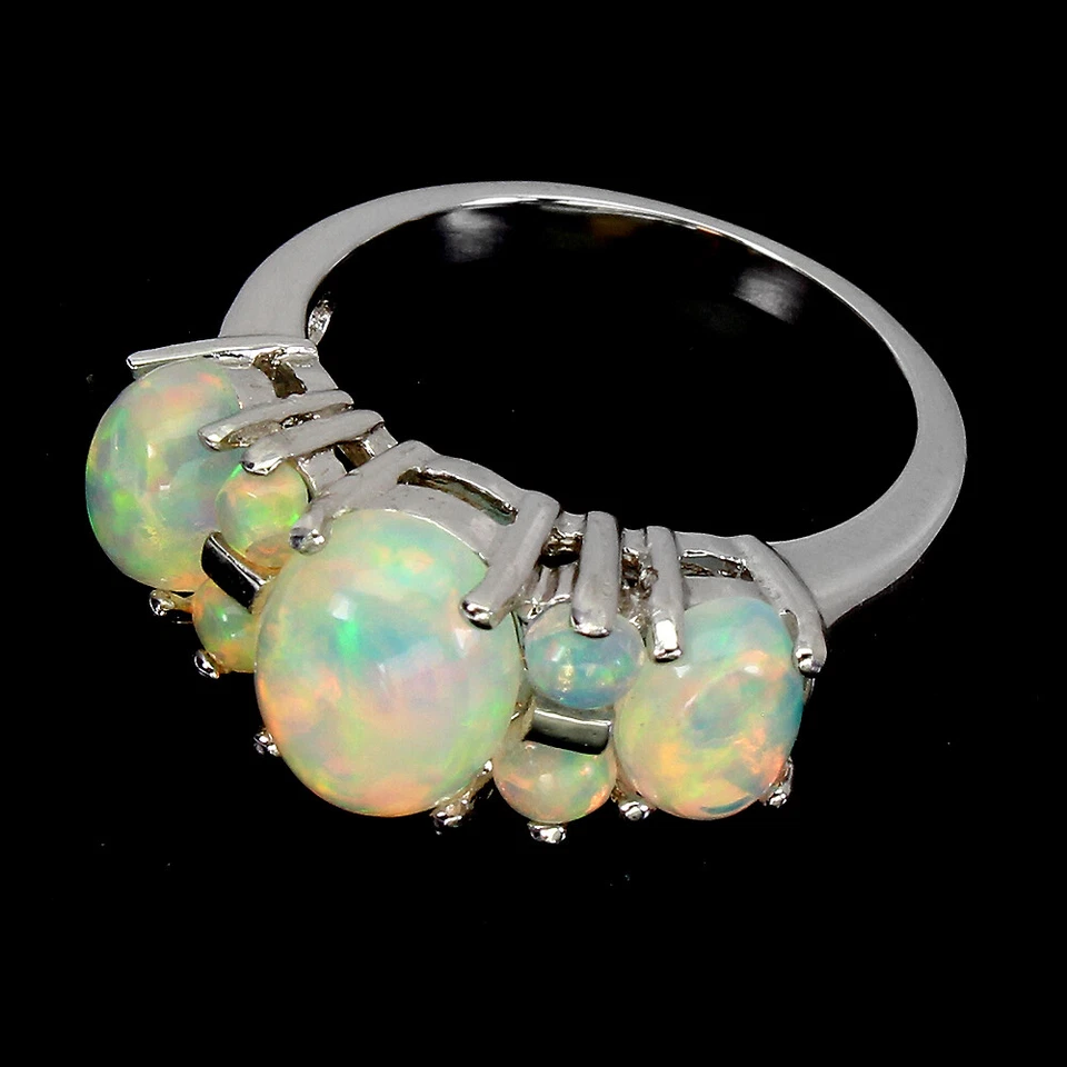 925 Anello Argento Sterling Ovale Fuoco Opale 9x7mm Naturale Gemma Gioielli - Immagine 3 di 4