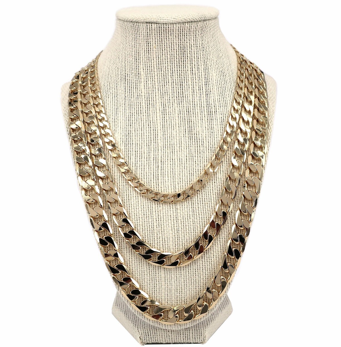 14k Italian Flat Cuban link Chain Necklace 7mm 10mm 12mm Gold Plated