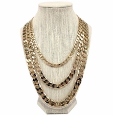 14k Italian Flat Cuban link Chain Necklace 7mm 10mm 12mm Gold Plated