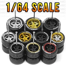 1/64 Scale 5 SPOKE ADVAN GT Tread Real Rider Wheels Rims Tire Set for Hot