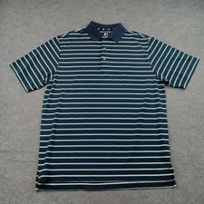 FootJoy Polo Shirt Mens Large Blue Stripe Golf Performance Stretch Short Sleeve