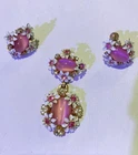 Vintage Costume Jewelry Earring And Pin Set Pink Floral Unpierced Screw On Boho