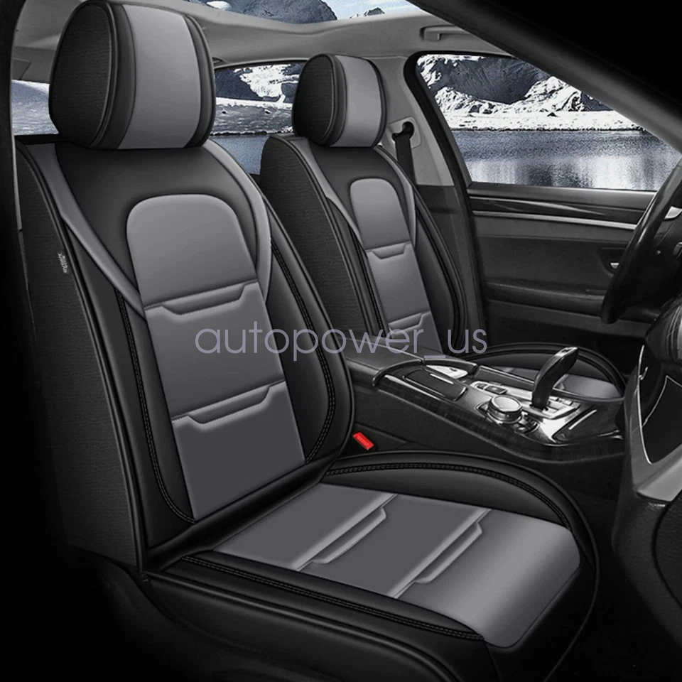 Fits Cadillac Car Seat Cover 5 Seat Luxury Front Rear Cushion Mat Gray&Black - Imagem 2 de 4