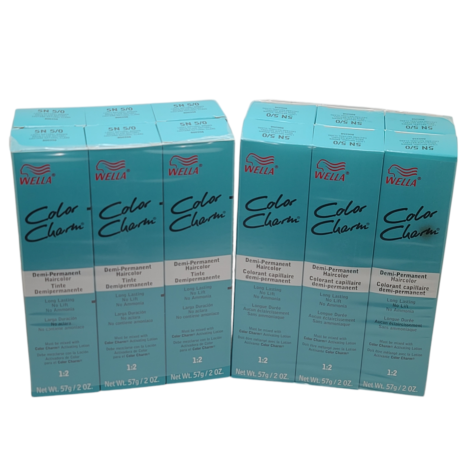 12 Pack Wella Color Charm Demi-Permanent Hair Color 5N 5/0 Light Natural Brown