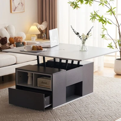 Lift Top Coffee Table With Storage Tea Table With 3 Drawers and Lift Up Tabletop - Image 1 of 4