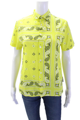 MSGM Womens Cotton Paisley Print Collared Cropped Buttoned Top Yellow Size 14