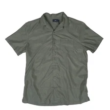 Onia Shirt Mens Large Olive Green Camp Collar Short Sleeve Button Up Modal Blend