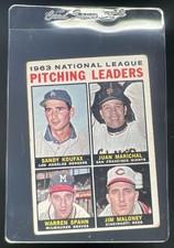 1964 Topps 1963 NL Pitching Leaders Koufax Marichal Spahn Maloney #3