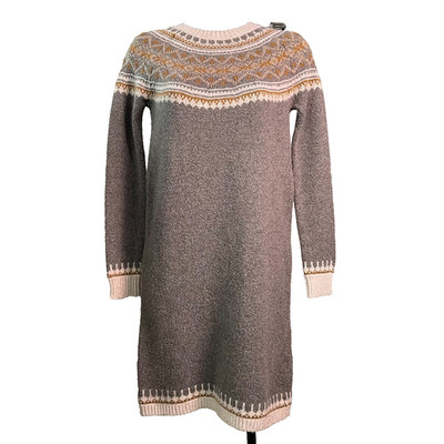Fat Face Knit Sweater Dress Womens 6 Gray Fair Isle Nordic Cozy Cottagecore