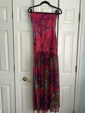 Women’s Strapless Floral Maxi Dress Pink Multicolor Long Sleeveless S/M