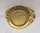 VTG Walking Liberty/Panda Faux Coin Signet Ring 14k HGE LIND sz. 9
