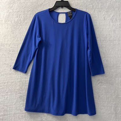 Clara Sun Woo Womans Tunic Top Blue Solid Small Polyester Blend Long Sleeve