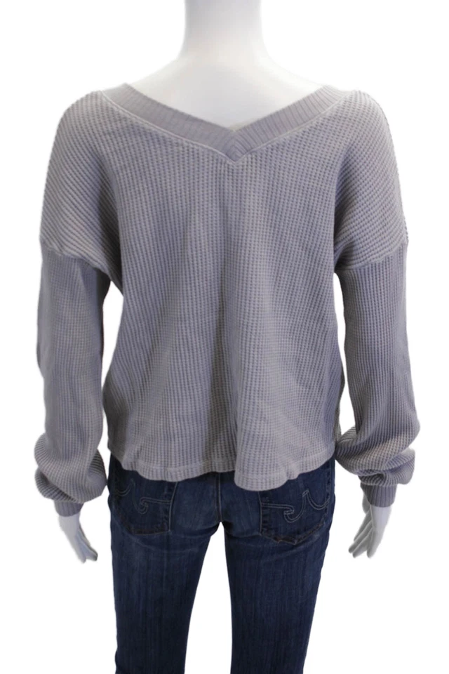 Red Haute Women's V-Neck Long Sleeves Pullover Over Sweater Gray Size M - Изображение 3 из 4