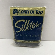 Vintage Silkies Pantyhose Small Jet Black - 142 Control Top Hose W/ Support Legs
