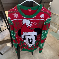 Disney Mickey Mouse Christmas Holiday Knit Sweater Size S Red Green