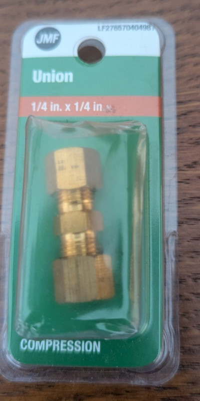 JMF 1/4in  x 1/4in  Compression  Union.  Yellow Brass. Lead Free 632214 New