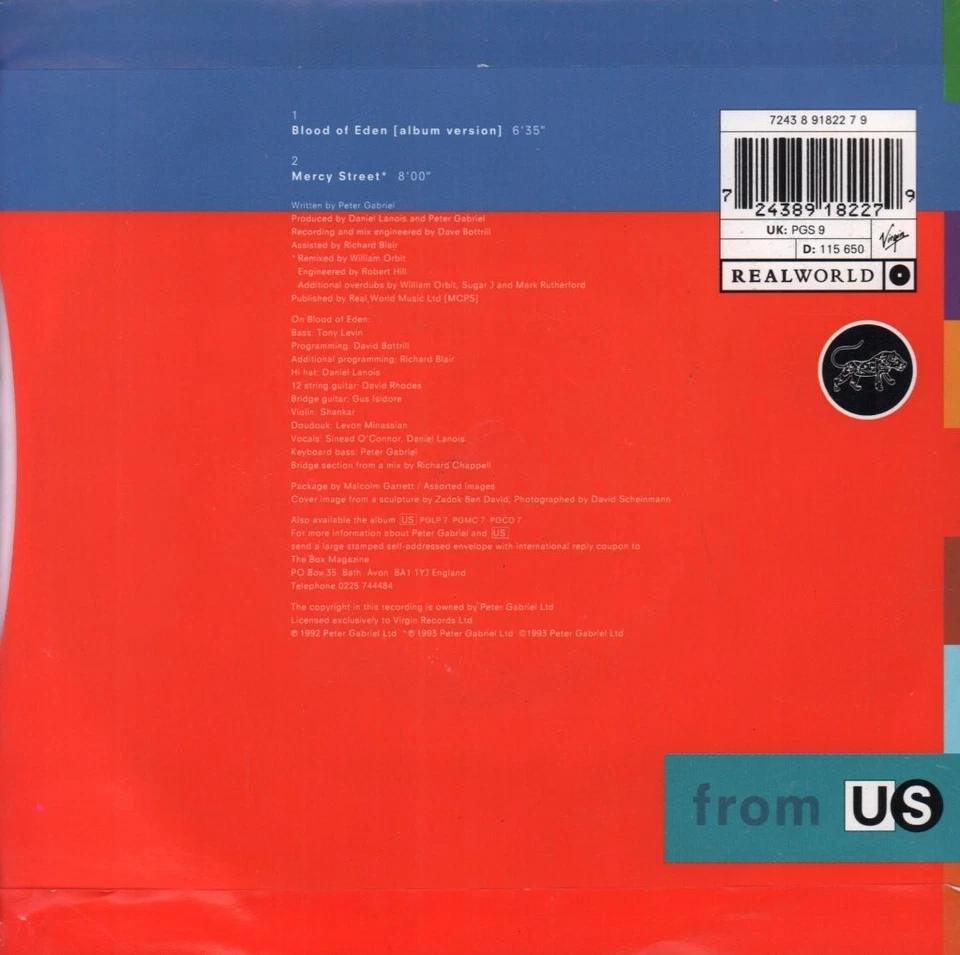 Peter Gabriel Blood of Eden 7" vinyl UK Virgin 1993 silver injection label - Image 2 of 3