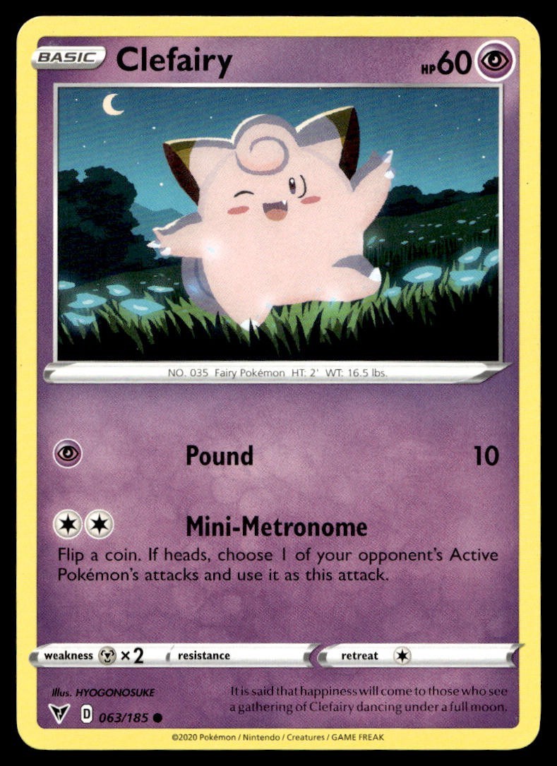 Clefairy 63/185  Pokemon Card Vivid Voltage Common 60 HP Lightly Played AW