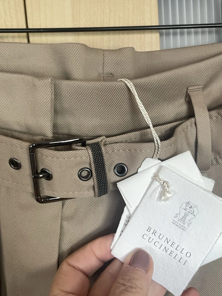 Pantalones holgados Brunello Cucinelli beige tostado con cinturón talla 46 IT/10 EE. UU. Diseñador Lujo Foto 4 de 4