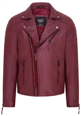 Burgunderrot Slim Fit Brando-Stil doppelter Kreuzreißverschluss 100 % Leder Bikerjacke für Herren