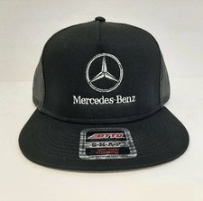 Otto Mercedes Benz Flat Bill Trucker Mesh Snapback Cap Hat Black Embroidered
