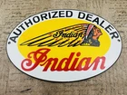 VINTAGE INDIAN MOTORCYCLES AUTHORIZED DEALER OIL GASOLINE PORCELAIN GAS SIGN