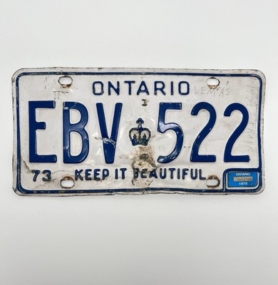 ONTARIO LICENSE PLATE 1973 / EBV 522 /1973 ONTARIO LICENSE PLATE