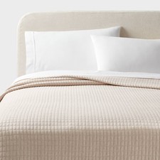 Full/Queen Jersey Quilt Oatmeal Heather - Threshold: Cotton Knitted Coverlet,
