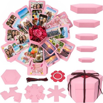 Koogel Explosion Gift Box, Surprise Picture Love Box Pink Exploding Photo Album