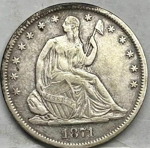 1871-S  SEATED LIBERTY  HALF DOLLAR, XF+ Range, San Francisco Mint
