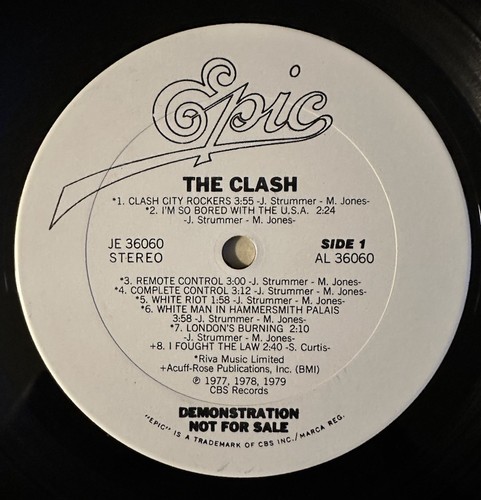 The Clash Self Titled Promo Vinyl LP 1979 US Epic White Labels BL 3606 VG - Picture 12 of 12